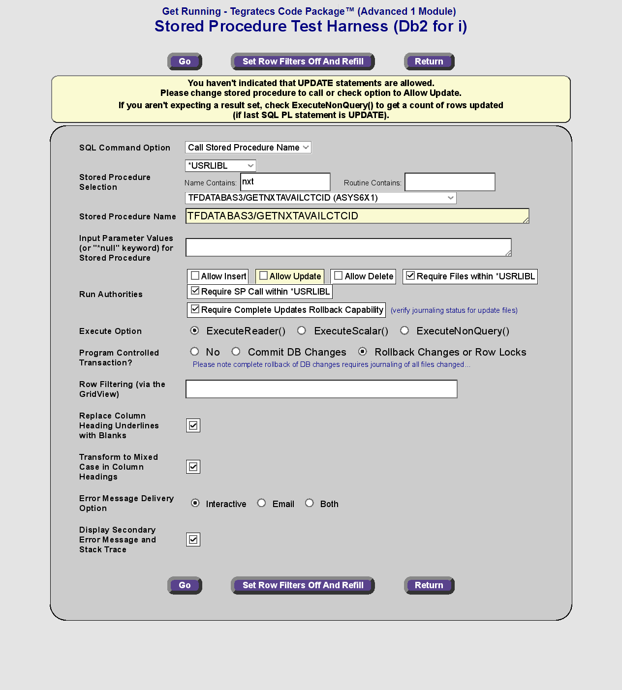 Example 5 - detection of Update and request for developer or QA user to allow (proceed)